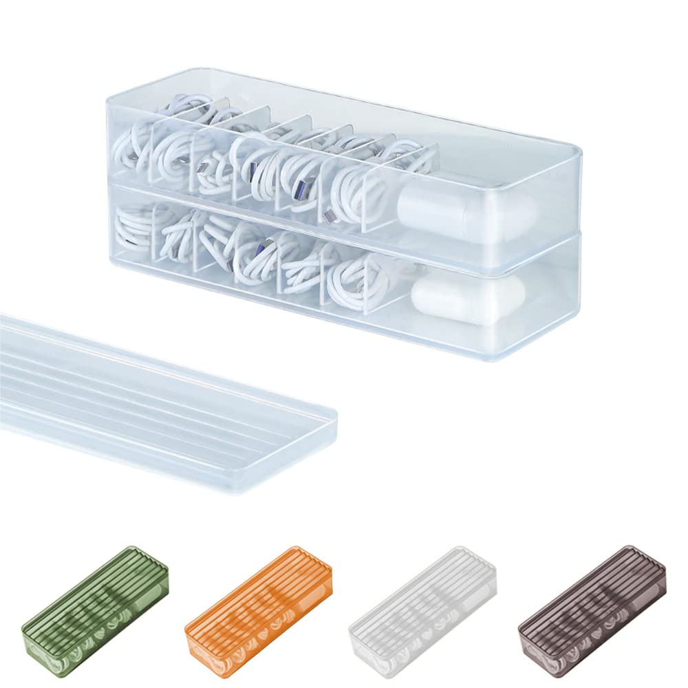 STARRY G Double Layer Cable Tidy Box with Lid, 7 Grids Cable Organizer Box, Large Wire Storage Box for Cables, Charger Plug, Power Strips, Transparent Cable Management Box (Free 3M Cable Ties Roll)