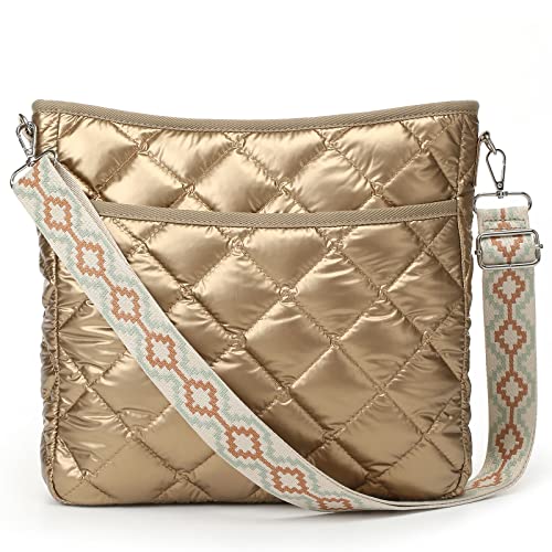 Lychii Bolso Bandolera Acolchado Correa Al Hombro Mujer, Tote Bag con Cremallera - 30 * 6 * 30cm, Marrón