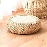 Timoau Straw Flat Seat Cushion, Tatami Floor Straw Mat Natural Cushion, Japanese Style Round Sitting Padded Handmade Floor Pouf for Yoga Meditation, Living Room (15.75' Dia. x 6.70' H)