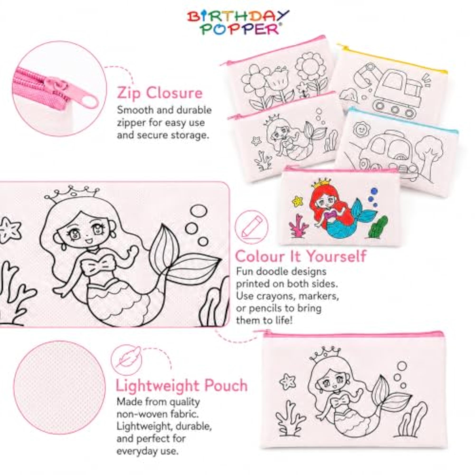 Return Gift for Kids Colour-in Pouches, Set of 20