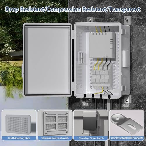 Image of Electrical Junction Box, Ventilated Design, Cable Grommets, Indoor /Outdoor Use with Mounting Panel & Hinged Cover. Waterproof IP 65. (Grey Cover, 15 inchx11 inchx5.1 inch)