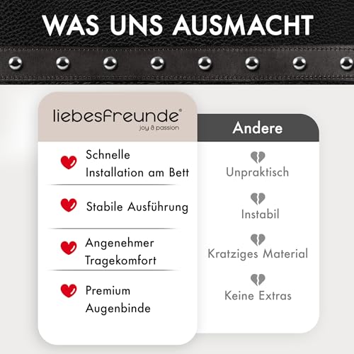 liebesfreunde® Bondage-Set Bett Fesseln Sex-Spielzeug für Paare I Extrem stabiles BDSM Fesselset mit Bettfesseln, Handschellen, Augenbinde