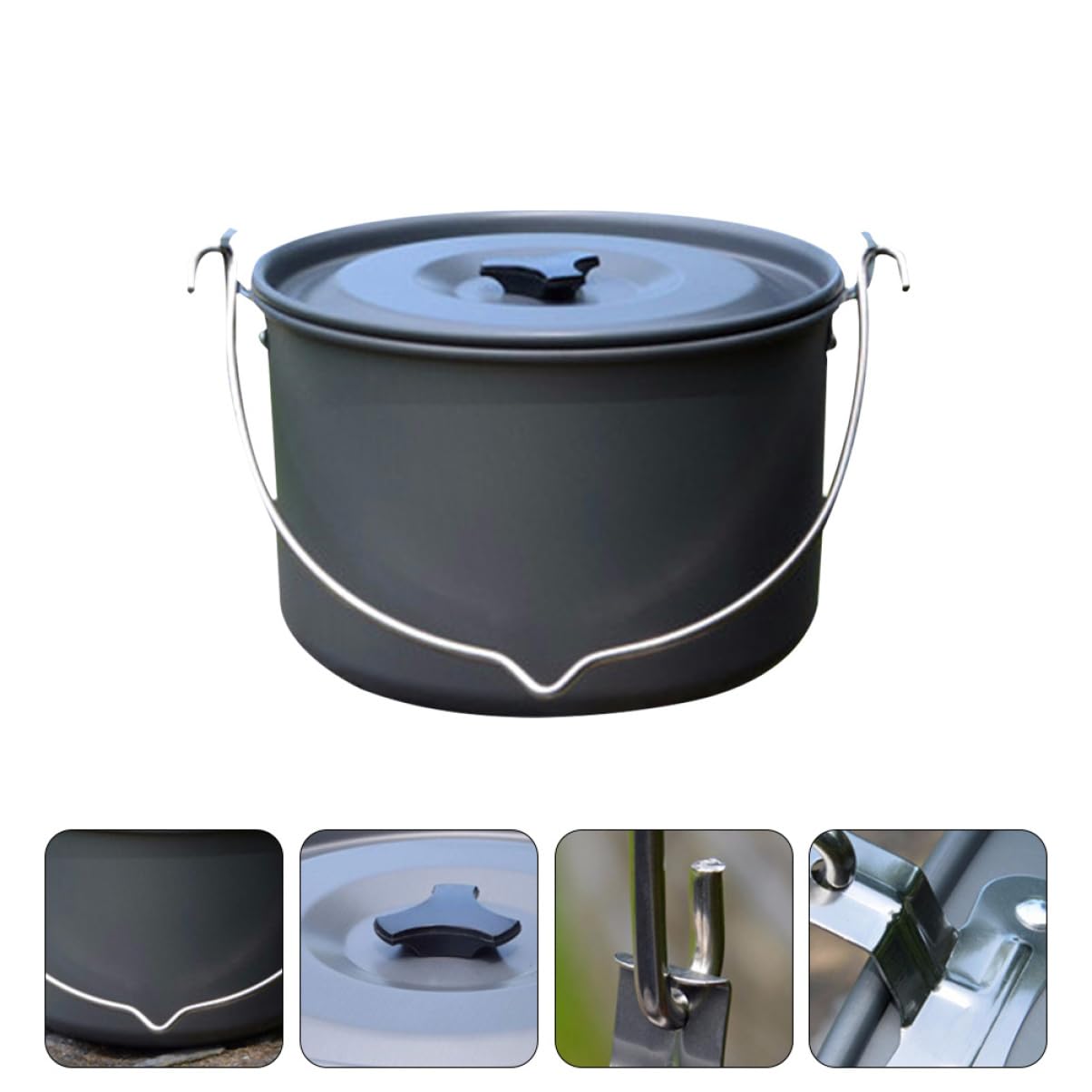 Mikikit Capacity Hanging Pot Lightweight Camping Cookware for People for Picnics and Outdoor Adventures Ergonomic Folding Handle for