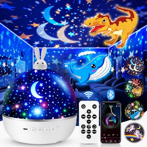 One Fire Dinosaur Night Light Projector, with 15 Films & Bluetooth Music and Remote-Controlled Dino Night Light, Rechargeable Star Projector for Kids,...