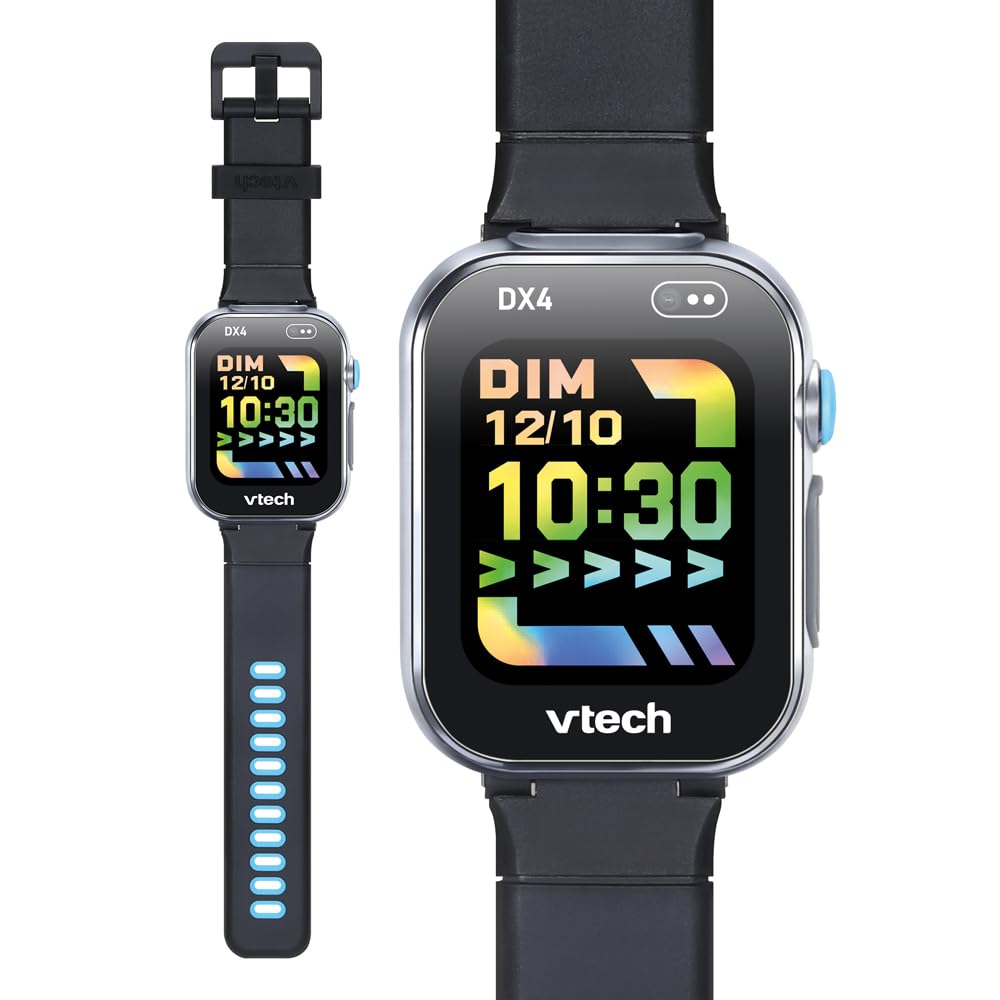VTech KidiZoom SmartWatch DX4 Noire Montre Digitale Enfant Dès 5 Ans | Montre VTech pour Enfant avec Écran Tactile Couleur, Appareil Photo et Vidéo, Contrôle Parental, Jeux et Applis en Français