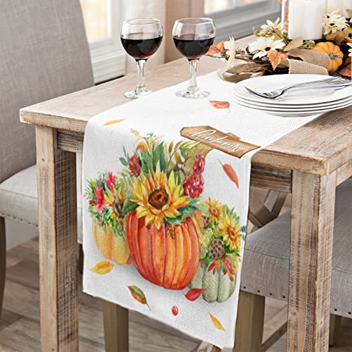 Fall Decor Orange Pumpkin Sunflower Table Runner 13X72 Inches Long Autumn Thanksgiving Decorations For Home Farmhouse Indoor Gathering Dinner Party #TOP4