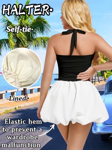 Image of ChiaoLezhee Halter Mini Bubble Dress, Date Night Birthday Homecoming, Coquette Short Corset for Women, Sexy Cute Going Out