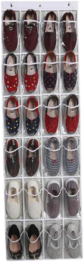 QJHP 24-Pocket Over-The-Door Hanging, Transparent PVC Clear Hang Over The Door Storage Bag Medium-Size Shoe Organizer Pockets Hanging Narrow Wardrobe Door Storage, White, 2Pcs