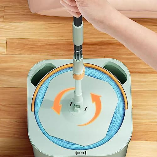 AMNOOL Set aus Schleuderwischer und Eimer mit Auswringer und Trennt Schmutziges und Sauberes Wasser | Selbstreinigender Trocken-Nass-Schleudermopp | Flaches Bodenwischer-Eimer-Set – Bild 6
