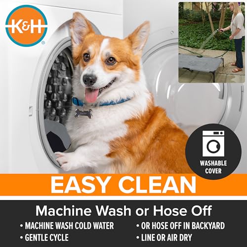 K&H Pet Products Erhöhtes Hundebett, kühlendes Hochbett mit wasserdichtem, atmungsaktivem Netzgewebe für mittelgroße Hunde, tragbares Tischbett mit robustem Metallrahmen und Bezug im Hängematten-Stil,