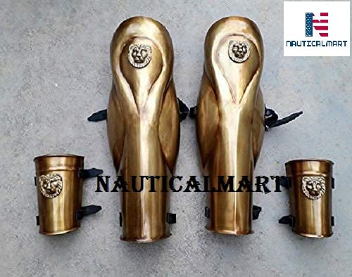 Nautical-Mart Medieval Greek Corinthian Helmet with Red Plume Brass & Copper Coated 18 Gauge (Brass Coated)