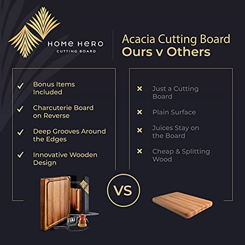Home Hero X Large Wood Cutting Board 1.5" Thick, Reversible Acacia Wood Charcuterie Board With Handle, Butcher Block Cheese Board With Deep Groove And Bonus Cleaning Brush & Cheese Knife #TOP1