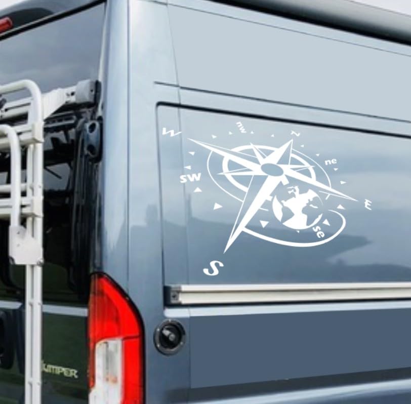 Sticker boussole silhouette blanc pour créer une ambiance voyage dans votre salon