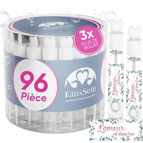 EinsSein 96x Bulles de Savon Mariage avec Autocollants bocaux d'amour Box Rose-Vert | Bulle pour Flacon Deco Coeur champêtre Enfant Anniversaire Cadeau...