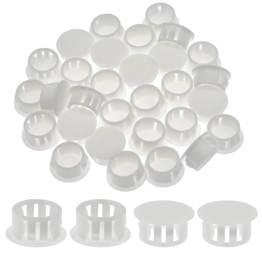 Suiwotin 30PCS 16mm (5/8") White Hole Plugs Plastic Flush Type Hole Plugs Snap in Locking Hole Tube, Furniture Fencing Post Pipe Insert End Caps (White)