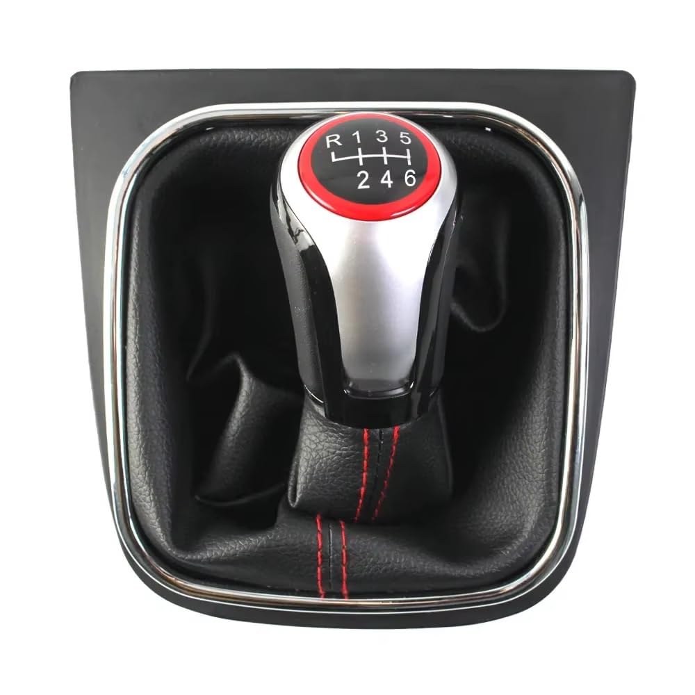 Qwqaab 6 Speed Manual Gear Knob Manual 5/ Gear Shift Knob 12Mm Pu Gaiter Boot Collar For For Vw For Golf 5 Mk5 For 6 Mk6 For Jetta For Scirocco(6 Speed)