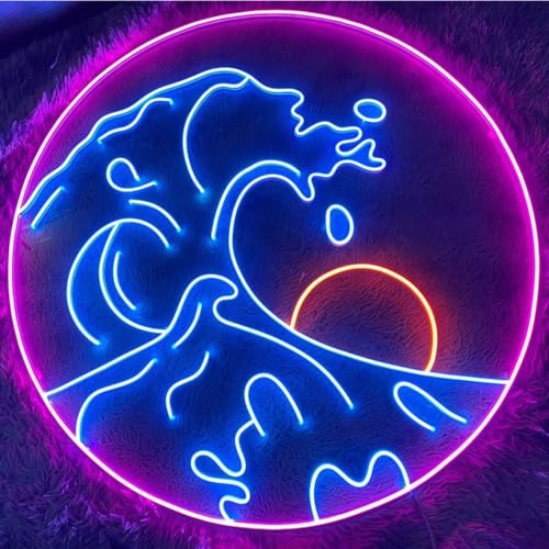 Ulalaza Insegna a LED Insegne al neon al tramonto Onde Luci decorative a parete per la casa a LED Lampade notturne alba Montagne Decorazione Luce USB Luminosità regolabile