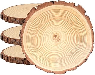 MUKCHAP 4 Pieces 20-23cm Natural Wood Slices, Unfinished Wooden Circles, Round Wood Log Slices Wood Discs for Crafts, Wedding Decoration, DIY Project