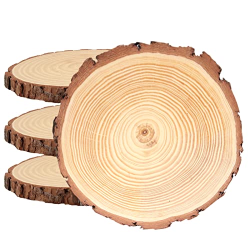 MUKCHAP 4 Pieces 20-23cm Natural Wood Slices, Unfinished Wooden Circles