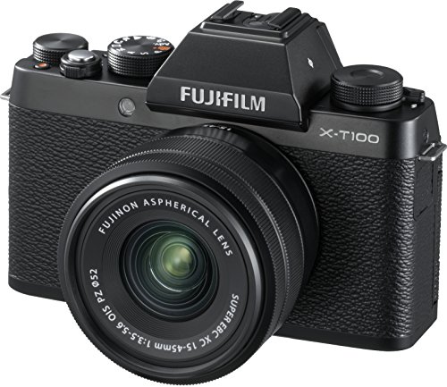 Image of Fujifilm X-T100 24.2 MP Mirrorless Camera with XC 15-45 mm Lens (APS-C Sensor, Electronic Viewfinder, Face /Eye Detection, 3 inch 3-Way Tilt Touchscreen, 4K Video Vlogging, Film Simulations) - Black