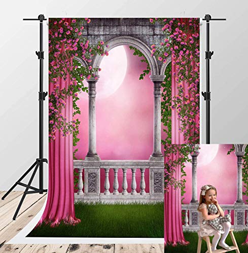 Review Product Kate 10x10ft Spring Garden Photography Backdrops Green Grassland Photographic Backdrops Pink Curtain Balcony Flowers Photo Booth Backdrop Wedding Portrait Photoshoot Studio Background