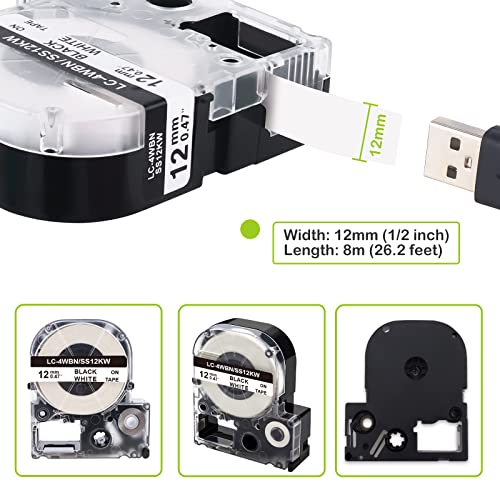 Absonic Compatible for Epson Label Maker Tape LK-4WBN LC-4WBN LC 4WBN9 SS12KW 12mm 1/2