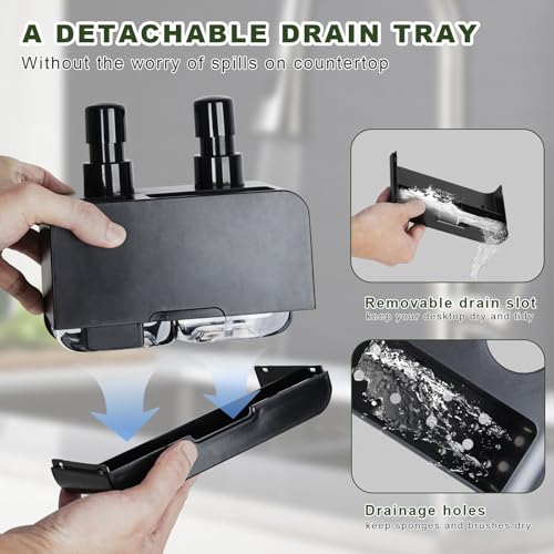 Kitchen Soap Dispenser,Hand and Dish Soap Dispenser and Spong Caddy with Brush Holder,3 in 1 Countertop Organizer for Kitchen Sink(Black) - Cosy Home Interiors Kitchen Soap Dispenser,Hand and Dish Soap Dispenser and Spong Caddy with Brush Holder,3 in 1 Countertop Organizer for Kitchen Sink(Black) - Image 3