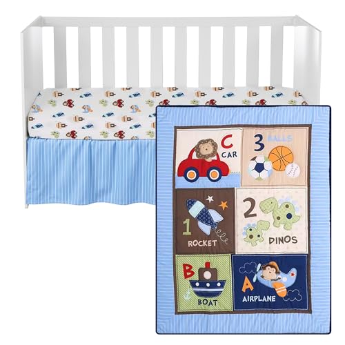 AURAHOMEANDNEST Baby Crib 3-piece Bedding Set Light Blue with Safari Animals Dinosaurs and Woodland Designs