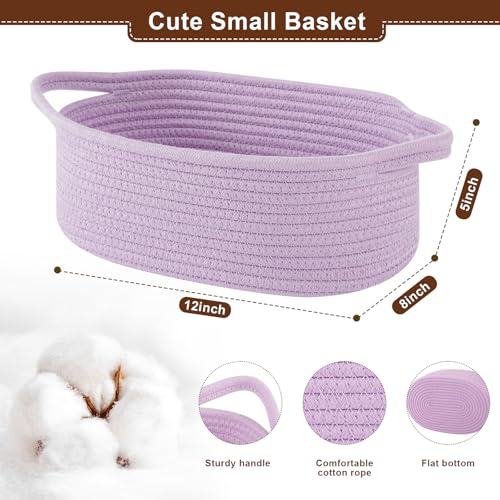 Image of OIAHOMY Gift Basket with Handle, Small Woven Basket with Gift Bag,Ribbon and Wrap Tissue Paper,Nursery Bins Empty to Fill with Small Items, Baby,Pet Toy Organizer - Lilac Purple