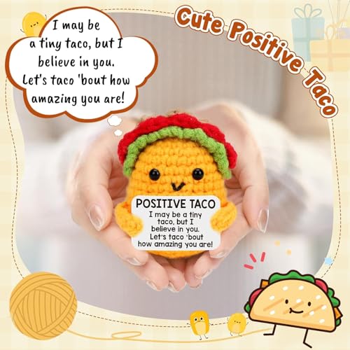 Image of Positive Crochet Taco | Handmade Crochet Toys for Inspirational Relaxation for Women, Students, Coworkers | Perfect Cheer Up Home & Office Companion