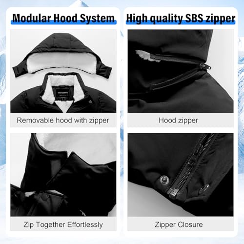 Image of Boys Winter Puffer Jacket Waterproof Hooded Parka Coat with Faux Fur Lining Warm Insulated Outdoor Jacket for Kids