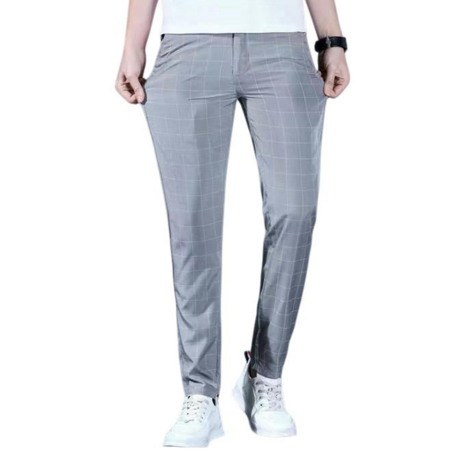 Pantaloni lunghi da uomo in tessuto scozzese elastico leggero primavera estate sport all'aperto