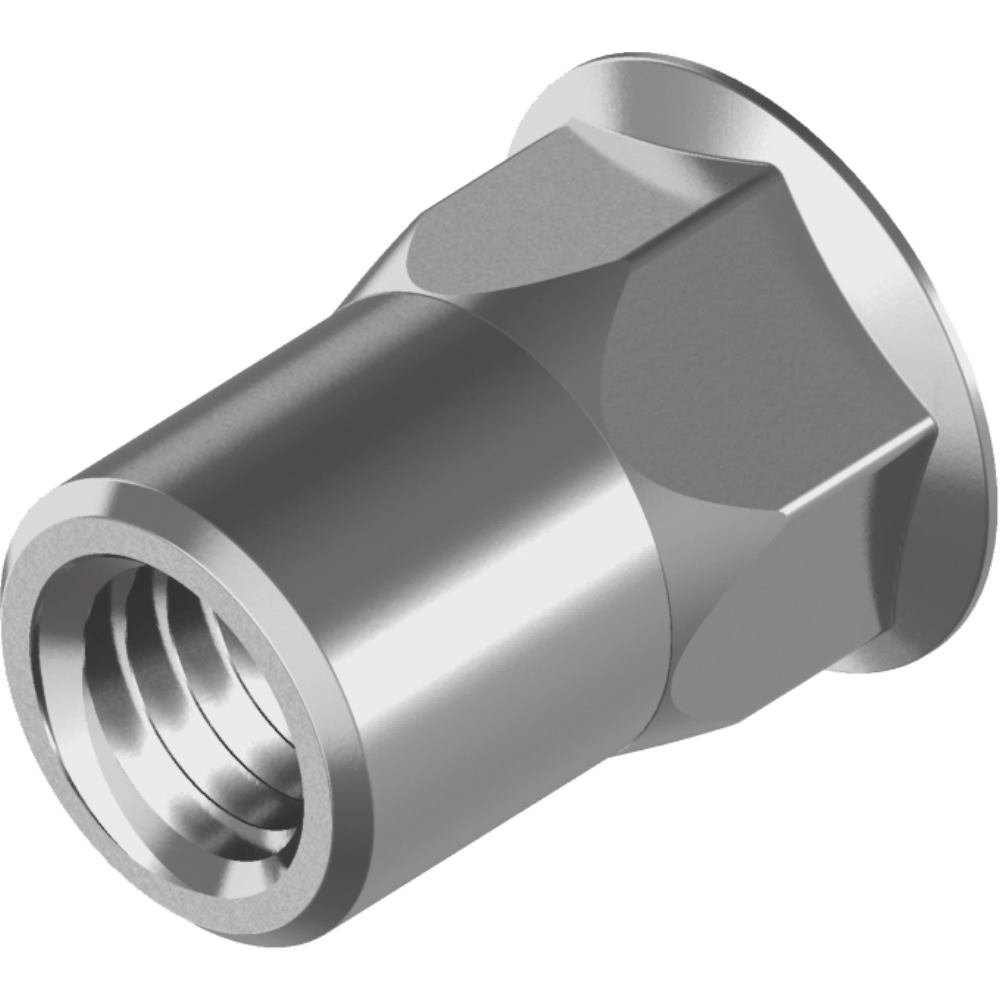 Écrous à riveter anti-rotation queue hexagonale tête fraisée M4 inox A2 pour fixation stable