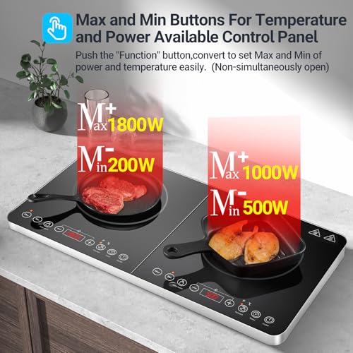 Induktionskochfeld, Aobosi Doppel Induktionskochplatte tragbares Kochfeld mit Warmhaltefunktion, 10 Temperaturstufen und 6 Leistungsstufen, Timer, Max & Min-Taste, 3500Watt, Sensor-Touch-Steuerung – Bild 4
