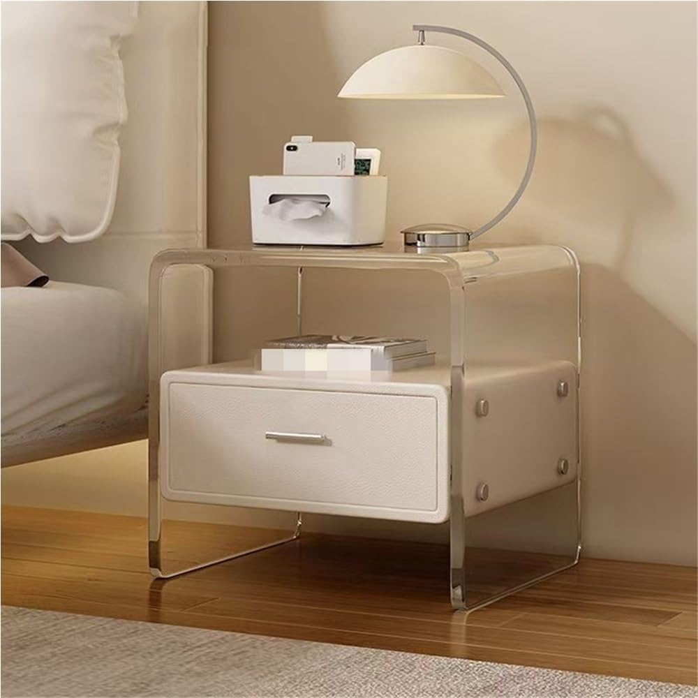 Acrylic Nightstand, Modern Design Clear Bedside Table, Clear Acrylic Bedside Table with Drawer, Nightstand with Storage Space for Bedroom, Living Room