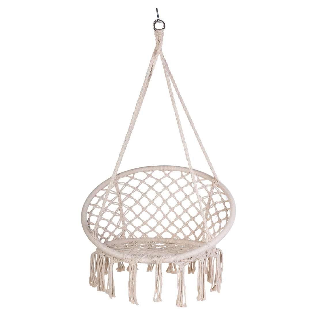 OUTLIV. Hängesessel Boho, aus Stahl Rope, Wasserabweisend, Freihängend, für Erwachsene und Kinder, Ø45cm, 63x80x45cm, Belastbarkeit 110kg, Beige
