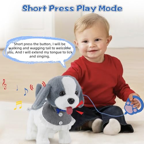 Arkyomi Hund Spielzeug Kinder,laufender Hund mit Leine der läuft und bellt,Haustiere roboterhund interaktives Spielzeug,Ferngesteuerter spielhund mit Schwanzwedeln und sprechender grau