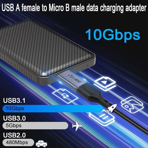 Image of Tobo 10Gbps USB C Female to Micro B Male Data Adapter Type C to USB3.0 Micro B Male External Hard Drive Converter, for External Hard SSD Drive Tablet Digital Camera Phone Laptop