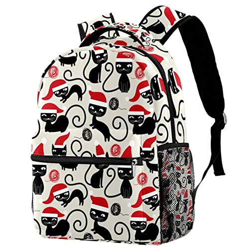 Sac à dos voyage chat de Noël avec porte-bouteille fille garçon enfant