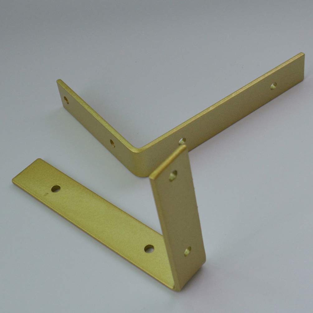 LYBC 2 Pcs Gold Iron Shelf Brackets Heavy Duty Industrial Rustic L Corner Brace Decorative Wall Mounted Right Angle Bracket with Screws,Load 50 Ibs