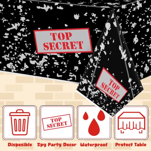 Image of K1tpde Black Spy Party Tablecloth - 3PCS Top Secret Table Cover Party Decor