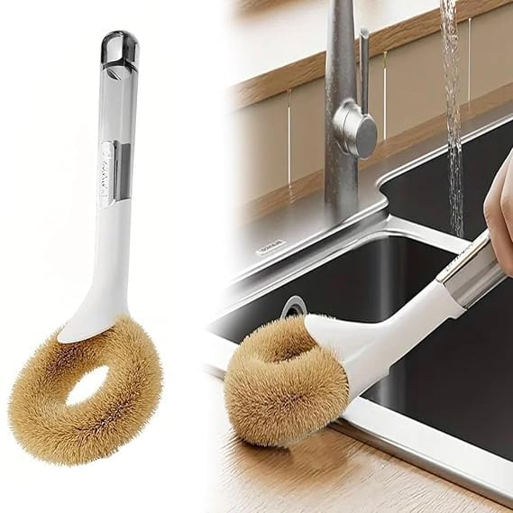 REDITEX Natural Palm Pot Brush Long Handle Kitchen Cleaning Brush, Premium Dishwashing Brush, Durable Kitchen Scrub Brussh Pans 2