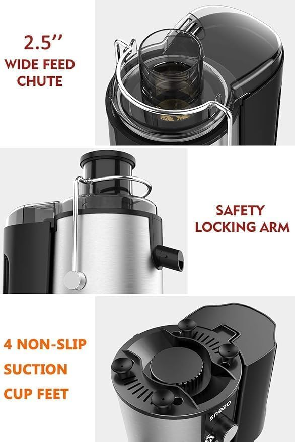 AZEUS Juicer - Centrifugal Juicer Machine, 400W Juice Extractor with Dual-Speed, German-Engineered Blades, Easy Clean, Anti-Drip Design, 2-Layer Centrifugal Bowl, 100% BPA-Free