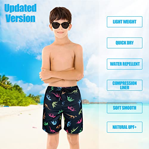 Image of Boys Swim Trunks with Boxer Brief Liner Compression Anti Chafe Swimming Shorts Stretchy UPF Quick Dry Swimsuit