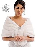 Sakytal Womens Fur Shawl Wraps Weddings Ivory Faux Fur Shawl Sleeveless Stole for Bride and Bridesmaids