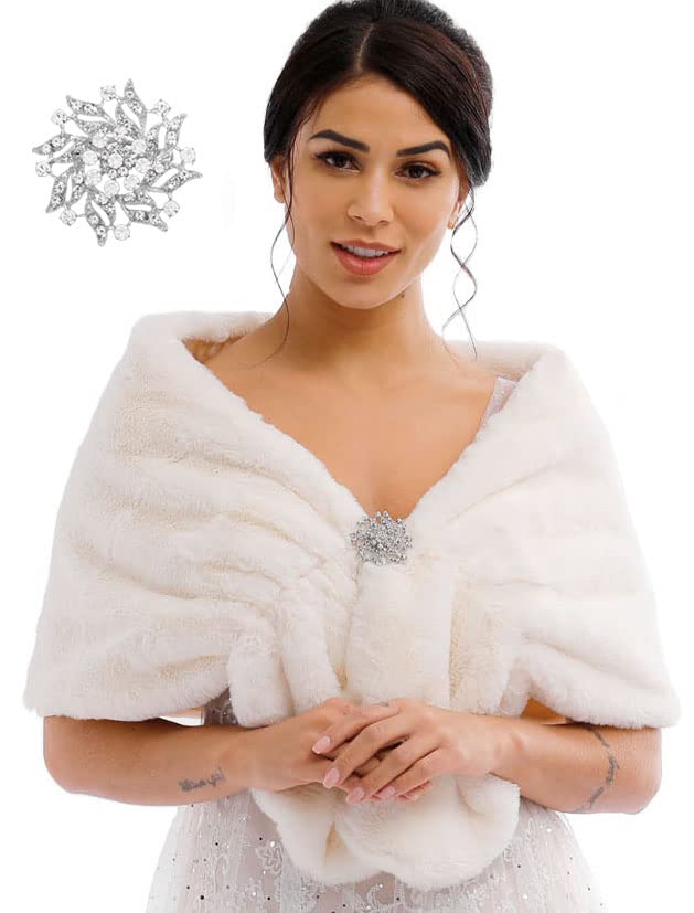 Women's Wedding Faux Fur Shawl Bride Fur Wraps Evening Dresses Faux Stole for Bridal