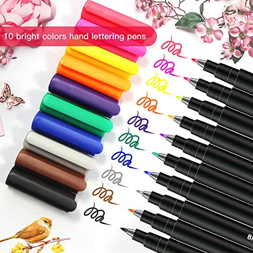 Piochoo Calligraphy Pens,10 Refill Colors Brush Markers Hand Lettering Pens For Beginners, Hand Writing, Drawing, Sketching, Journaling, Illustrations #TOP1