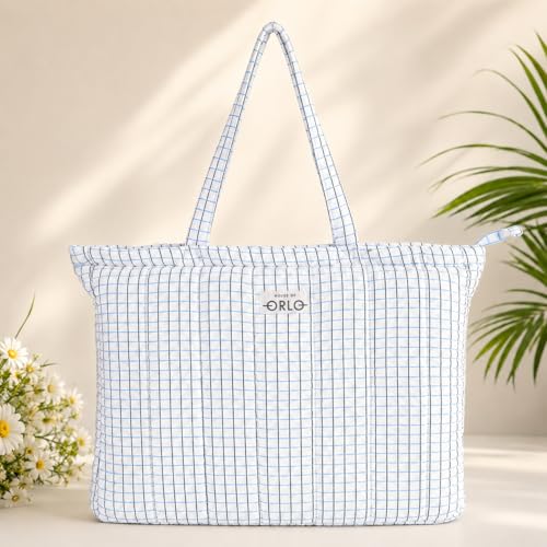 Image of Premium Cotton Waffle Quilted Tote Bag, Large Spacious Handbag for College, Office, Work, Travel, Shopping & Daily Use