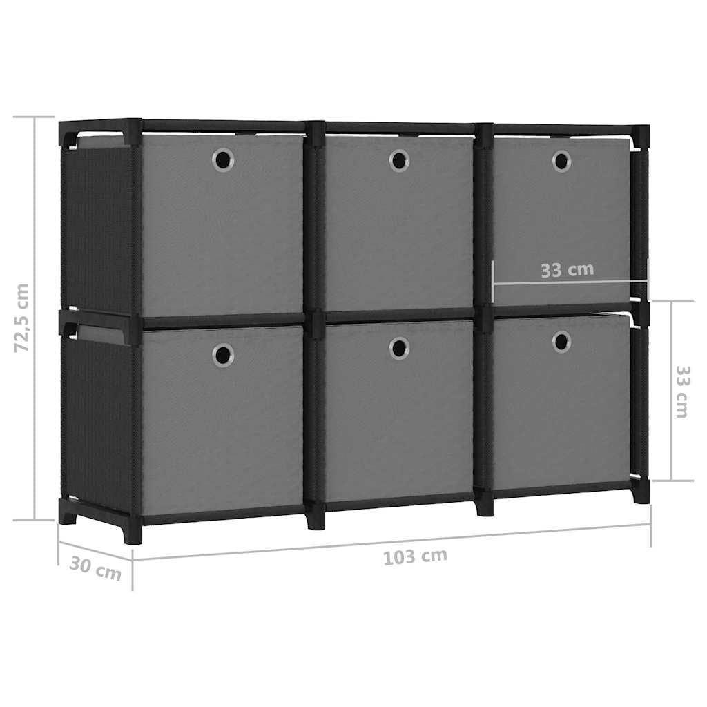 Générique Scaffale autoportante con 6 scomparti con 6 scatole in tessuto, telaio in acciaio nero, 103 x 30 x 72,5 cm, archiviazione e presentazione per libri, foto e piante
