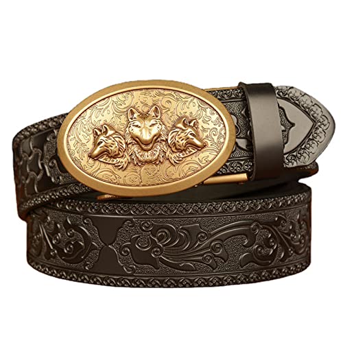 Ceinture à cliquet cuir homme coffret trois têtes loup sauvage doré cadeau idéal